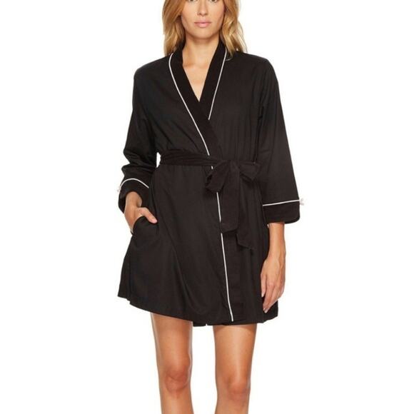 Kate Spade Robe Night Owl Xsmall Small Black Pink Shortie Robe, No Tie - Picture 1 of 8